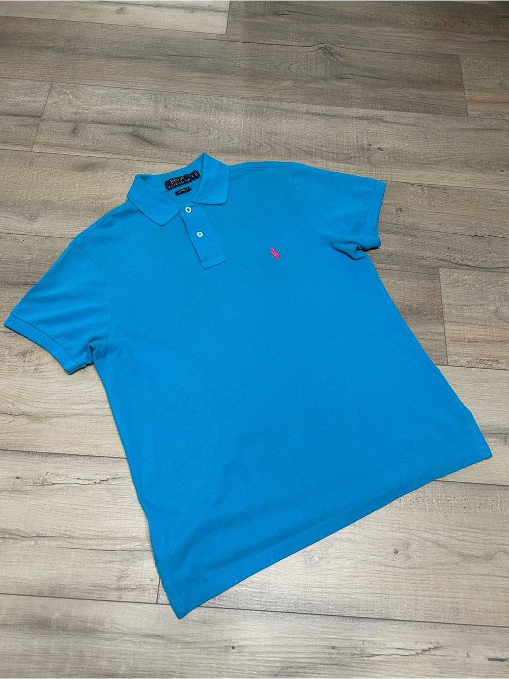 Ralph Lauren Polo Shirt in Bright Turquoise with Pink Logo